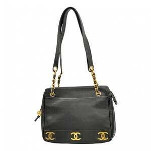 CHANEL Black Caviar Leather Shoulder Bag